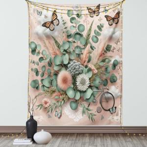 Ambesonne Eucalyptus Leaves Tapestry, Gloomy Love of Nature on Neutral Watercolor Art Background, Wall Hanging for Bedroom Living Room Dorm Decor, 40″ X 60″, Mustard and Reseda Green(Pale Rose Laurel Green)