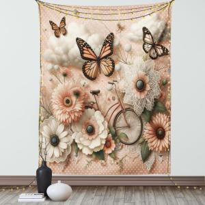 Ambesonne Eucalyptus Leaves Tapestry, Gloomy Love of Nature on Neutral Watercolor Art Background, Wall Hanging for Bedroom Living Room Dorm Decor, 40″ X 60″, Mustard and Reseda Green(Peach Peacock Green)