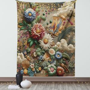 Ambesonne Eucalyptus Leaves Tapestry, Gloomy Love of Nature on Neutral Watercolor Art Background, Wall Hanging for Bedroom Living Room Dorm Decor, 40″ X 60″, Mustard and Reseda Green(Sepia Multicolor)