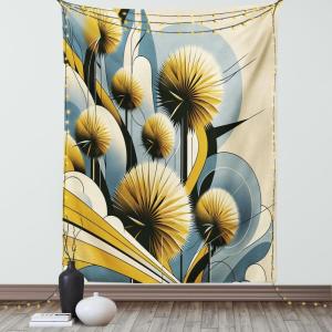 Ambesonne Eucalyptus Leaves Tapestry, Gloomy Love of Nature on Neutral Watercolor Art Background, Wall Hanging for Bedroom Living Room Dorm Decor, 40″ X 60″, Mustard and Reseda Green(Mustard Blue Grey Cream)
