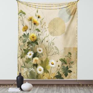 Ambesonne Eucalyptus Leaves Tapestry, Gloomy Love of Nature on Neutral Watercolor Art Background, Wall Hanging for Bedroom Living Room Dorm Decor, 40″ X 60″, Mustard and Reseda Green(Ivory Sage Green Mustard)