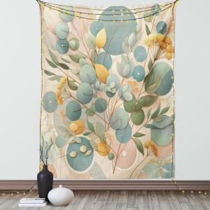 Ambesonne Eucalyptus Leaves Tapestry, Gloomy Love of Nature on Neutral Watercolor Art Background, Wall Hanging for Bedroom Living Room Dorm Decor, 40″ X 60″, Mustard and Reseda Green(Peach Green and Pale Orange)
