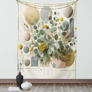 Ambesonne Eucalyptus Leaves Tapestry, Gloomy Love of Nature on Neutral Watercolor Art Background, Wall Hanging for Bedroom Living Room Dorm Decor, 40″ X 60″, Mustard and Reseda Green(Green Multicolor)