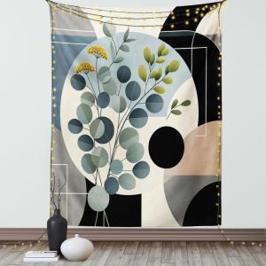Ambesonne Eucalyptus Leaves Tapestry, Gloomy Love of Nature on Neutral Watercolor Art Background, Wall Hanging for Bedroom Living Room Dorm Decor, 40″ X 60″, Mustard and Reseda Green(Black Blue Grey and Green)