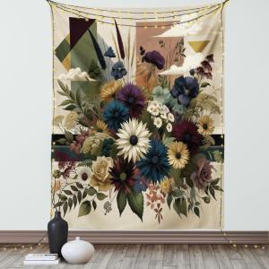 Ambesonne Eucalyptus Leaves Tapestry, Gloomy Love of Nature on Neutral Watercolor Art Background, Wall Hanging for Bedroom Living Room Dorm Decor, 40″ X 60″, Mustard and Reseda Green(Eggshell Maroon Green)