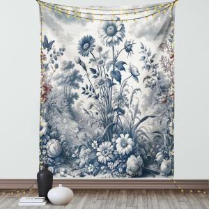 Ambesonne Eucalyptus Leaves Tapestry, Gloomy Love of Nature on Neutral Watercolor Art Background, Wall Hanging for Bedroom Living Room Dorm Decor, 40″ X 60″, Mustard and Reseda Green(Slate Blue and Burgundy)