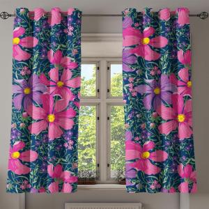 Ambesonne Floral Grommet Curtain, Spring Garden Scene Neutral Colors Delicate Blooming Rose Flowers Print, Decorative 2-Panel Window Drapes for Bedroom Living Room, 50″ x 120″, Slate Brown Cinnamon(Pink Blue Violet Green)