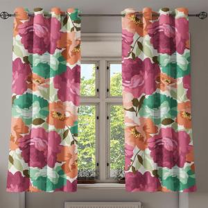 Ambesonne Floral Grommet Curtain, Spring Garden Scene Neutral Colors Delicate Blooming Rose Flowers Print, Decorative 2-Panel Window Drapes for Bedroom Living Room, 50″ x 120″, Slate Brown Cinnamon(Dark Peach Jade Green)