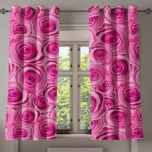 Ambesonne Floral Grommet Curtain, Spring Garden Scene Neutral Colors Delicate Blooming Rose Flowers Print, Decorative 2-Panel Window Drapes for Bedroom Living Room, 50″ x 120″, Slate Brown Cinnamon(Magenta Soft Pink)