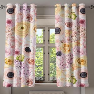 Ambesonne Floral Grommet Curtain, Spring Garden Scene Neutral Colors Delicate Blooming Rose Flowers Print, Decorative 2-Panel Window Drapes for Bedroom Living Room, 50″ x 120″, Slate Brown Cinnamon(Slate Brown Cinnamon)