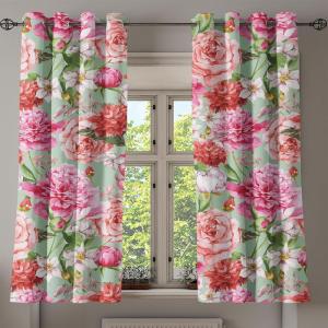 Ambesonne Floral Grommet Curtain, Spring Garden Scene Neutral Colors Delicate Blooming Rose Flowers Print, Decorative 2-Panel Window Drapes for Bedroom Living Room, 50″ x 120″, Slate Brown Cinnamon(Pastel Pink Almond Green)