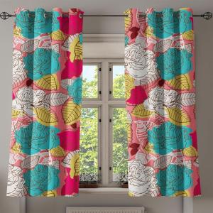 Ambesonne Floral Grommet Curtain, Spring Garden Scene Neutral Colors Delicate Blooming Rose Flowers Print, Decorative 2-Panel Window Drapes for Bedroom Living Room, 50″ x 120″, Slate Brown Cinnamon(Hot Pink and Dark Seafoam)