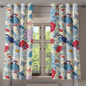 Ambesonne Floral Grommet Curtain, Spring Garden Scene Neutral Colors Delicate Blooming Rose Flowers Print, Decorative 2-Panel Window Drapes for Bedroom Living Room, 50″ x 120″, Slate Brown Cinnamon(Dark Pink Pale Blue)