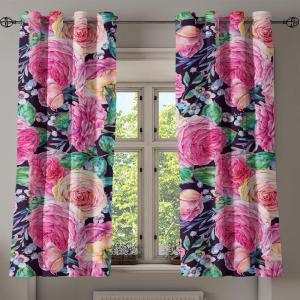 Ambesonne Floral Grommet Curtain, Spring Garden Scene Neutral Colors Delicate Blooming Rose Flowers Print, Decorative 2-Panel Window Drapes for Bedroom Living Room, 50″ x 120″, Slate Brown Cinnamon(Pale Fuchsia Jade Green)