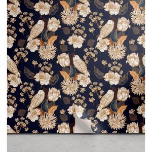 Ambesonne Floral Peel & Stick Wallpaper for Home, Christmas Traditional Flower Poinsettia Arrangement with Pinecones Print, Self-Adhesive Living Room Kitchen Accent, 13″ x 36″, Dark Coral Green Cocoa(Dark Night Blue Tan Amber)