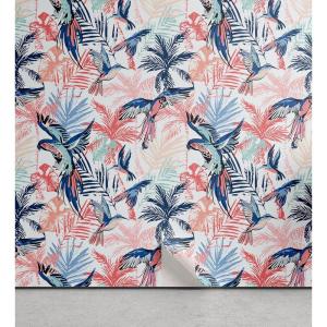 Ambesonne Floral Peel & Stick Wallpaper for Home, Christmas Traditional Flower Poinsettia Arrangement with Pinecones Print, Self-Adhesive Living Room Kitchen Accent, 13″ x 36″, Dark Coral Green Cocoa(Coral Blue Coconut)