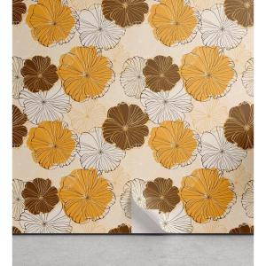 Ambesonne Floral Peel & Stick Wallpaper for Home, Christmas Traditional Flower Poinsettia Arrangement with Pinecones Print, Self-Adhesive Living Room Kitchen Accent, 13″ x 36″, Dark Coral Green Cocoa(Mustard Beige and Chocolate)