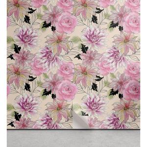 Ambesonne Floral Peel & Stick Wallpaper for Home, Christmas Traditional Flower Poinsettia Arrangement with Pinecones Print, Self-Adhesive Living Room Kitchen Accent, 13″ x 36″, Dark Coral Green Cocoa(Pale Pink and Pale Green)