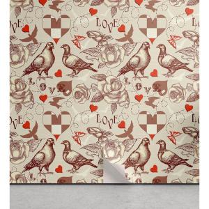 Ambesonne Floral Peel & Stick Wallpaper for Home, Christmas Traditional Flower Poinsettia Arrangement with Pinecones Print, Self-Adhesive Living Room Kitchen Accent, 13″ x 36″, Dark Coral Green Cocoa(Pale Sepia Umber Ruby)