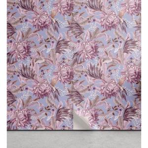 Ambesonne Floral Peel & Stick Wallpaper for Home, Christmas Traditional Flower Poinsettia Arrangement with Pinecones Print, Self-Adhesive Living Room Kitchen Accent, 13″ x 36″, Dark Coral Green Cocoa(Lilac Violet and Pale Brown)