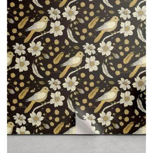 Ambesonne Floral Peel & Stick Wallpaper for Home, Christmas Traditional Flower Poinsettia Arrangement with Pinecones Print, Self-Adhesive Living Room Kitchen Accent, 13″ x 36″, Dark Coral Green Cocoa(Dark Mustard Dark Brown)