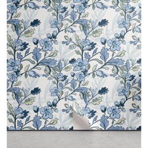 Ambesonne Floral Peel & Stick Wallpaper for Home, Christmas Traditional Flower Poinsettia Arrangement with Pinecones Print, Self-Adhesive Living Room Kitchen Accent, 13″ x 36″, Dark Coral Green Cocoa(Purpleblue and Pale Teal)