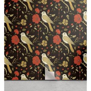 Ambesonne Floral Peel & Stick Wallpaper for Home, Christmas Traditional Flower Poinsettia Arrangement with Pinecones Print, Self-Adhesive Living Room Kitchen Accent, 13″ x 36″, Dark Coral Green Cocoa(Dark Salmon Pale Khaki)