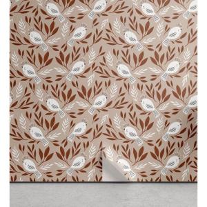 Ambesonne Floral Peel & Stick Wallpaper for Home, Christmas Traditional Flower Poinsettia Arrangement with Pinecones Print, Self-Adhesive Living Room Kitchen Accent, 13″ x 36″, Dark Coral Green Cocoa(Cinnamon White Warm Taupe)