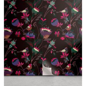 Ambesonne Floral Peel & Stick Wallpaper for Home, Christmas Traditional Flower Poinsettia Arrangement with Pinecones Print, Self-Adhesive Living Room Kitchen Accent, 13″ x 36″, Dark Coral Green Cocoa(Hot Pink Multicolor)