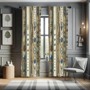 Ambesonne Geometric Window Curtains, Cultures Motif Traditional Teardrop Pattern Vintage Palette, Lightweight Decor 2-Panel Set with Rod Pocket, Pair of – 28″ x 63″, White Orange(Brown Tan and Sea Blue)