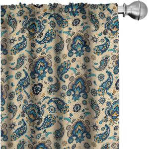 Ambesonne Geometric Window Curtains, Cultures Motif Traditional Teardrop Pattern Vintage Palette, Lightweight Decor 2-Panel Set with Rod Pocket, Pair of – 28″ x 63″, White Orange(Yellow Cream)
