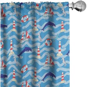 Ambesonne Geometric Window Curtains, Cultures Motif Traditional Teardrop Pattern Vintage Palette, Lightweight Decor 2-Panel Set with Rod Pocket, Pair of – 28″ x 63″, White Orange(Night Blue)