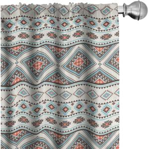 Ambesonne Geometric Window Curtains, Cultures Motif Traditional Teardrop Pattern Vintage Palette, Lightweight Decor 2-Panel Set with Rod Pocket, Pair of – 28″ x 63″, White Orange(Blue Beige)