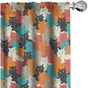 Ambesonne Geometric Window Curtains, Cultures Motif Traditional Teardrop Pattern Vintage Palette, Lightweight Decor 2-Panel Set with Rod Pocket, Pair of – 28″ x 63″, White Orange(Teal Orange)