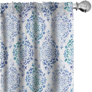 Ambesonne Geometric Window Curtains, Cultures Motif Traditional Teardrop Pattern Vintage Palette, Lightweight Decor 2-Panel Set with Rod Pocket, Pair of – 28″ x 63″, White Orange(Blue Green)