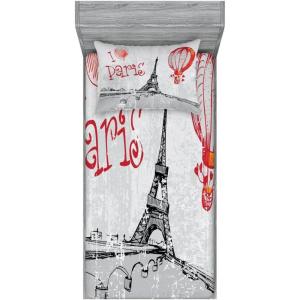 Ambesonne Gnome Fitted Sheet & Pillow Sham Set, Elf Tomte Standing on Snow on The Winter Finnish Christmas Theme, Decorative Printed 3 Piece Bedding Decor Set, Queen, Mint Green Pale Blue(Red Black Grey)