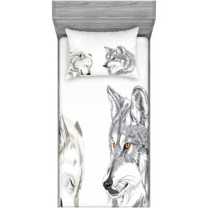 Ambesonne Gnome Fitted Sheet & Pillow Sham Set, Elf Tomte Standing on Snow on The Winter Finnish Christmas Theme, Decorative Printed 3 Piece Bedding Decor Set, Queen, Mint Green Pale Blue(Beige Grey Orange)