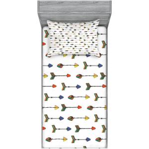 Ambesonne Gnome Fitted Sheet & Pillow Sham Set, Elf Tomte Standing on Snow on The Winter Finnish Christmas Theme, Decorative Printed 3 Piece Bedding Decor Set, Queen, Mint Green Pale Blue(Yellow Multicolor)