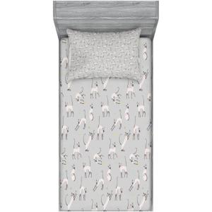 Ambesonne Gnome Fitted Sheet & Pillow Sham Set, Elf Tomte Standing on Snow on The Winter Finnish Christmas Theme, Decorative Printed 3 Piece Bedding Decor Set, Queen, Mint Green Pale Blue(Pale Grey)