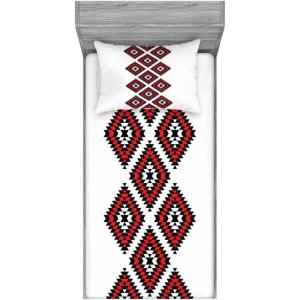 Ambesonne Gnome Fitted Sheet & Pillow Sham Set, Elf Tomte Standing on Snow on The Winter Finnish Christmas Theme, Decorative Printed 3 Piece Bedding Decor Set, Queen, Mint Green Pale Blue(Vermilion and White)