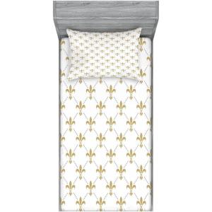 Ambesonne Gnome Fitted Sheet & Pillow Sham Set, Elf Tomte Standing on Snow on The Winter Finnish Christmas Theme, Decorative Printed 3 Piece Bedding Decor Set, Queen, Mint Green Pale Blue(Yellow and White)