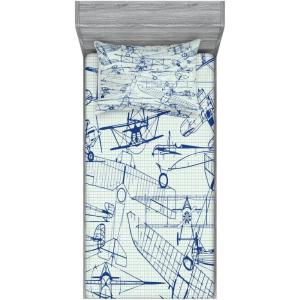 Ambesonne Gnome Fitted Sheet & Pillow Sham Set, Elf Tomte Standing on Snow on The Winter Finnish Christmas Theme, Decorative Printed 3 Piece Bedding Decor Set, Queen, Mint Green Pale Blue(White Dark Blue)