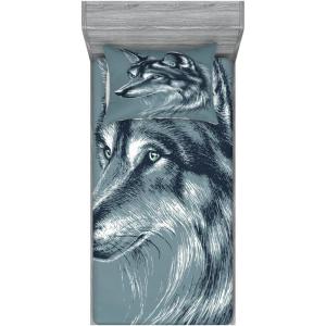 Ambesonne Gnome Fitted Sheet & Pillow Sham Set, Elf Tomte Standing on Snow on The Winter Finnish Christmas Theme, Decorative Printed 3 Piece Bedding Decor Set, Queen, Mint Green Pale Blue(Soft Blue)