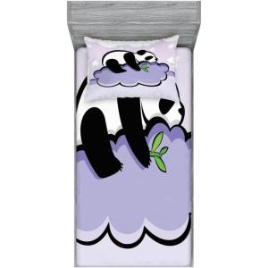 Ambesonne Gnome Fitted Sheet & Pillow Sham Set, Elf Tomte Standing on Snow on The Winter Finnish Christmas Theme, Decorative Printed 3 Piece Bedding Decor Set, Queen, Mint Green Pale Blue(Lilac Black)