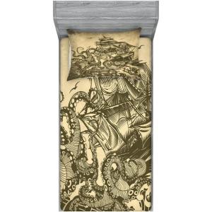 Ambesonne Gnome Fitted Sheet & Pillow Sham Set, Elf Tomte Standing on Snow on The Winter Finnish Christmas Theme, Decorative Printed 3 Piece Bedding Decor Set, Queen, Mint Green Pale Blue(Yellow Olive)