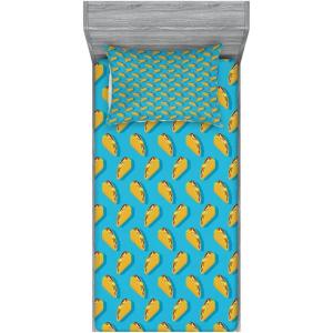 Ambesonne Gnome Fitted Sheet & Pillow Sham Set, Elf Tomte Standing on Snow on The Winter Finnish Christmas Theme, Decorative Printed 3 Piece Bedding Decor Set, Queen, Mint Green Pale Blue(Yellow Blue)