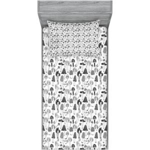 Ambesonne Gnome Fitted Sheet & Pillow Sham Set, Elf Tomte Standing on Snow on The Winter Finnish Christmas Theme, Decorative Printed 3 Piece Bedding Decor Set, Queen, Mint Green Pale Blue(Grayscale)