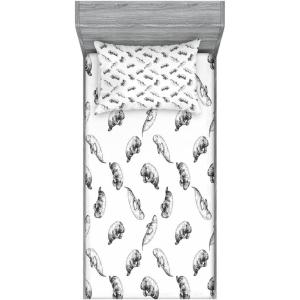 Ambesonne Gnome Fitted Sheet & Pillow Sham Set, Elf Tomte Standing on Snow on The Winter Finnish Christmas Theme, Decorative Printed 3 Piece Bedding Decor Set, Queen, Mint Green Pale Blue(Charcoal Grey)