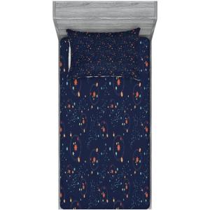 Ambesonne Gnome Fitted Sheet & Pillow Sham Set, Elf Tomte Standing on Snow on The Winter Finnish Christmas Theme, Decorative Printed 3 Piece Bedding Decor Set, Queen, Mint Green Pale Blue(Turquoise Blue)