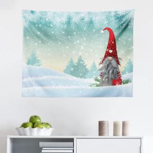 Ambesonne Gnome Tapestry, Elf Tomte Standing on Snow on the Winter Finnish Christmas Theme, Fabric Wall Hanging Decor for Bedroom Living Room Dorm, 28″ X 23″, Mint Green Pale Blue